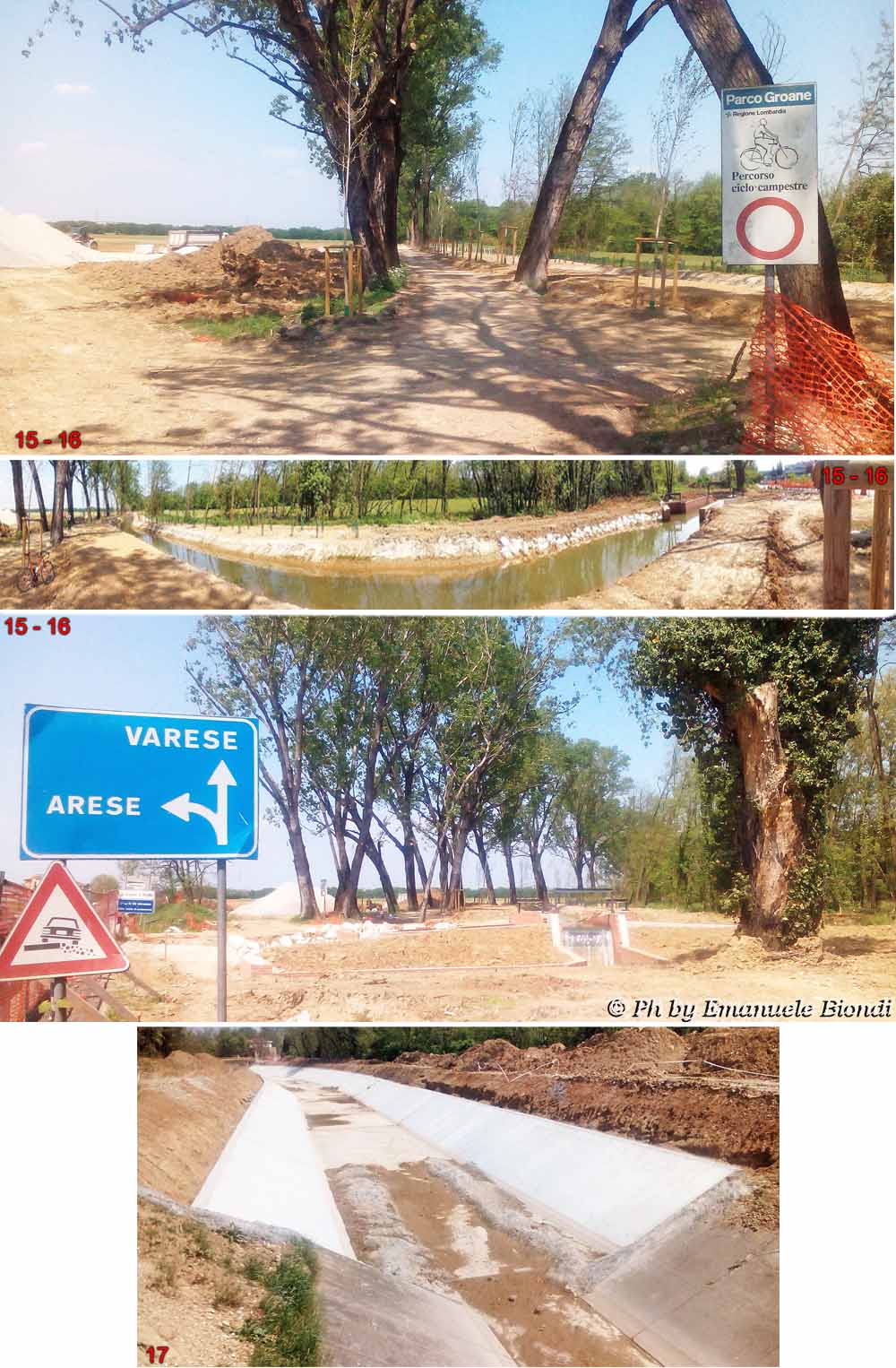 lasciamo parco delle Groane e imbocchiamo la nuova pista ciclabile. a fianco del nuovo canale e  del vecchio canale scolmatore