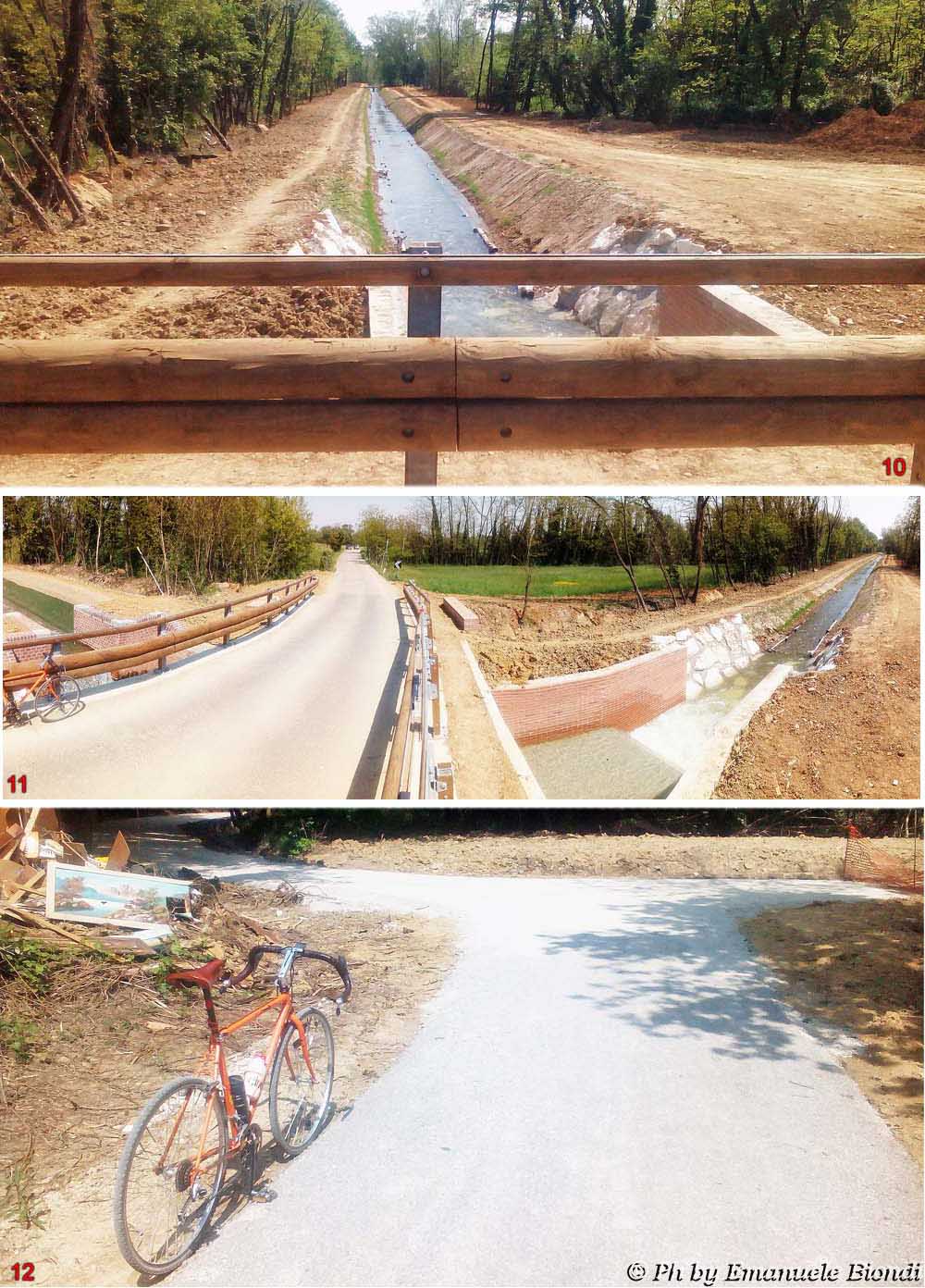 in questa zona prima del ponte a sorpasso del canale giriamo a dx prendendo la vecchia strada, adesso già ultimata con macadam e ci dirigiamo verso il laghetto