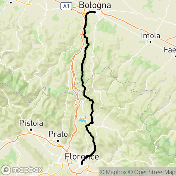 Bologna - Firenze in MTB: Via degli Dei - mappa percorso ciclabile - bici /  mountain bike